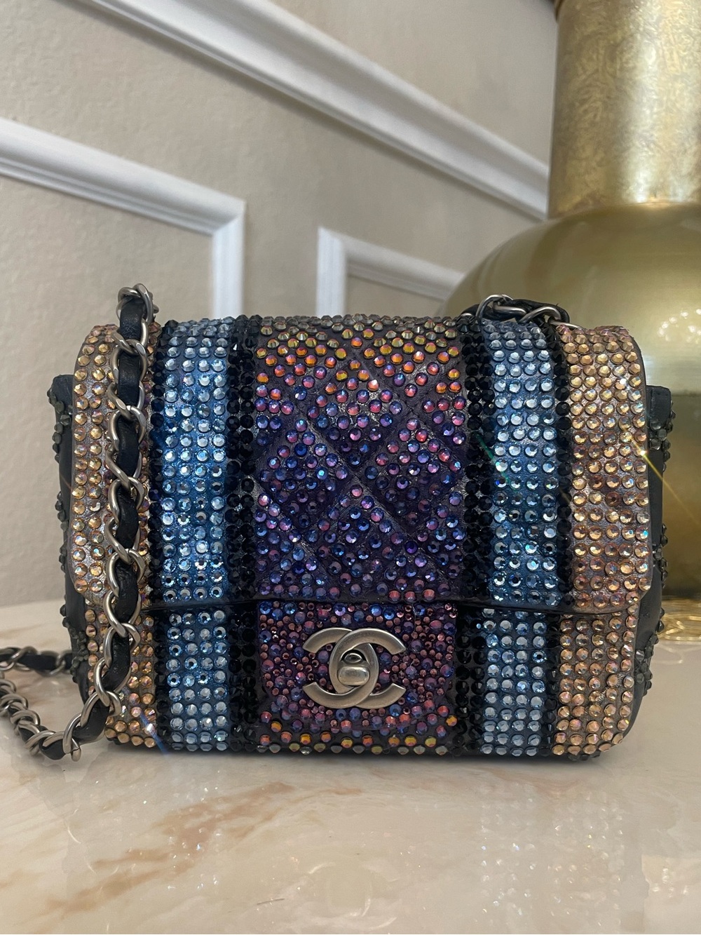 Chanel classic mini small square flap custom strass crystal multicolor stone